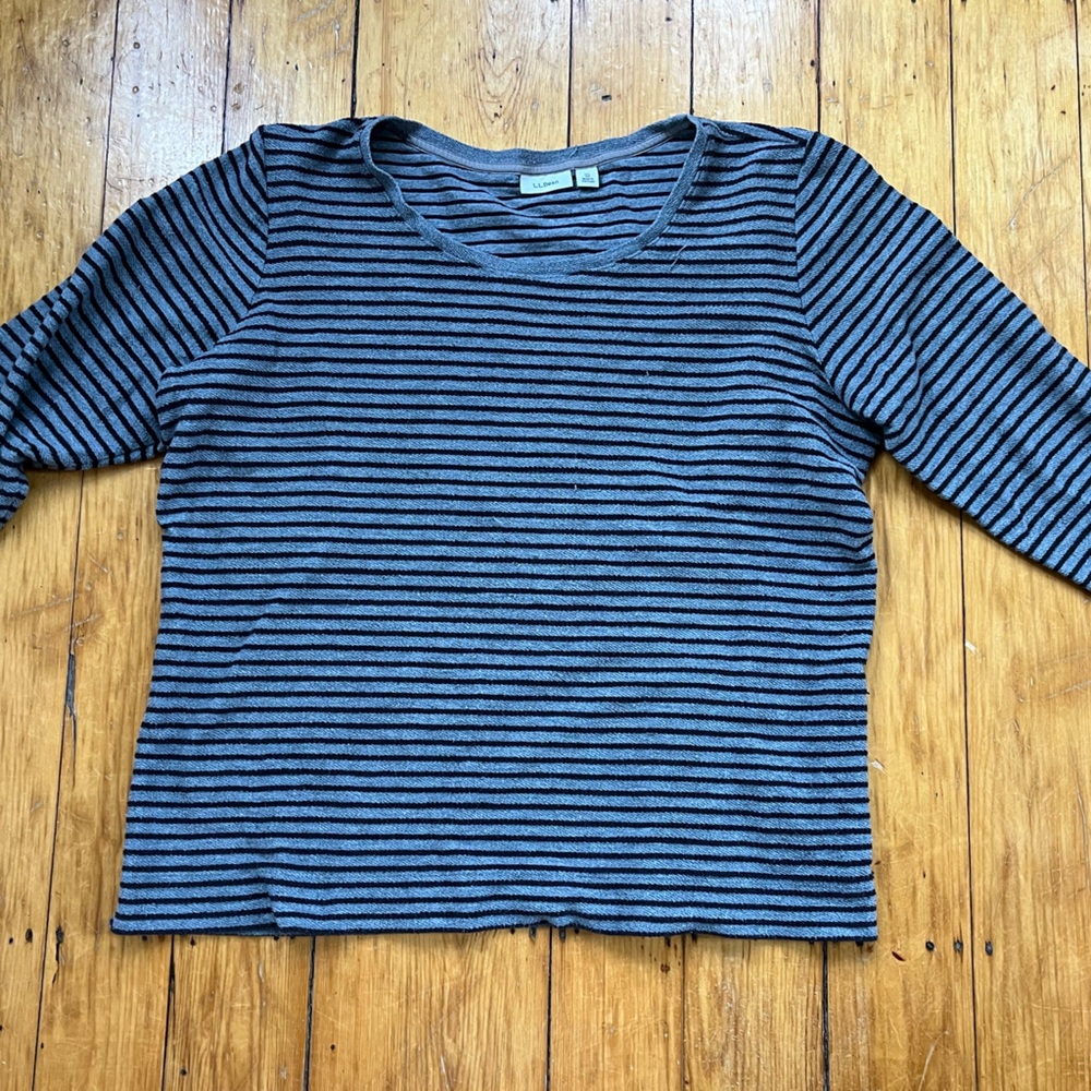 L. L. Bean Grey and Black Striped Sleeve Shirt